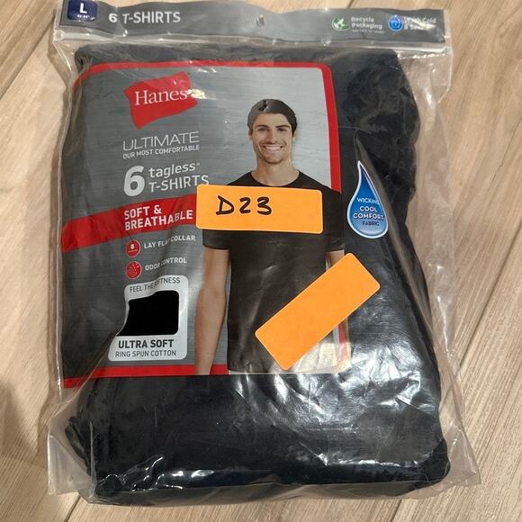 Hanes Ultimate Men’s 6-Pack Tagless T-Shirts Black Size Large Soft & Breathable - Picture 1 of 4